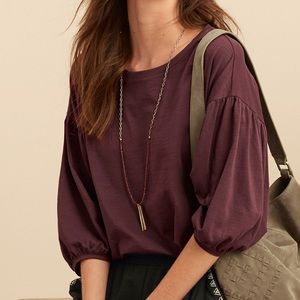 Blouson-sleeve cropped boxy tee, size L, 100% organic cotton, never worn.